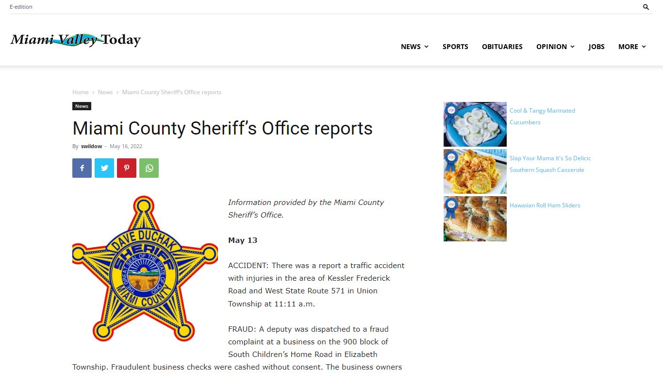 Miami County Sheriff’s Office reports - Miami Valley Today