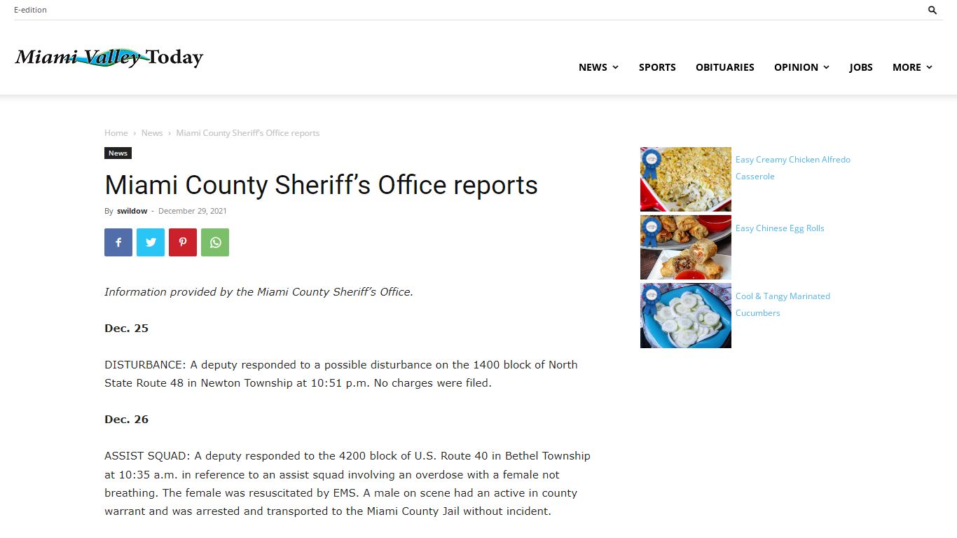 Miami County Sheriff’s Office reports - Miami Valley Today